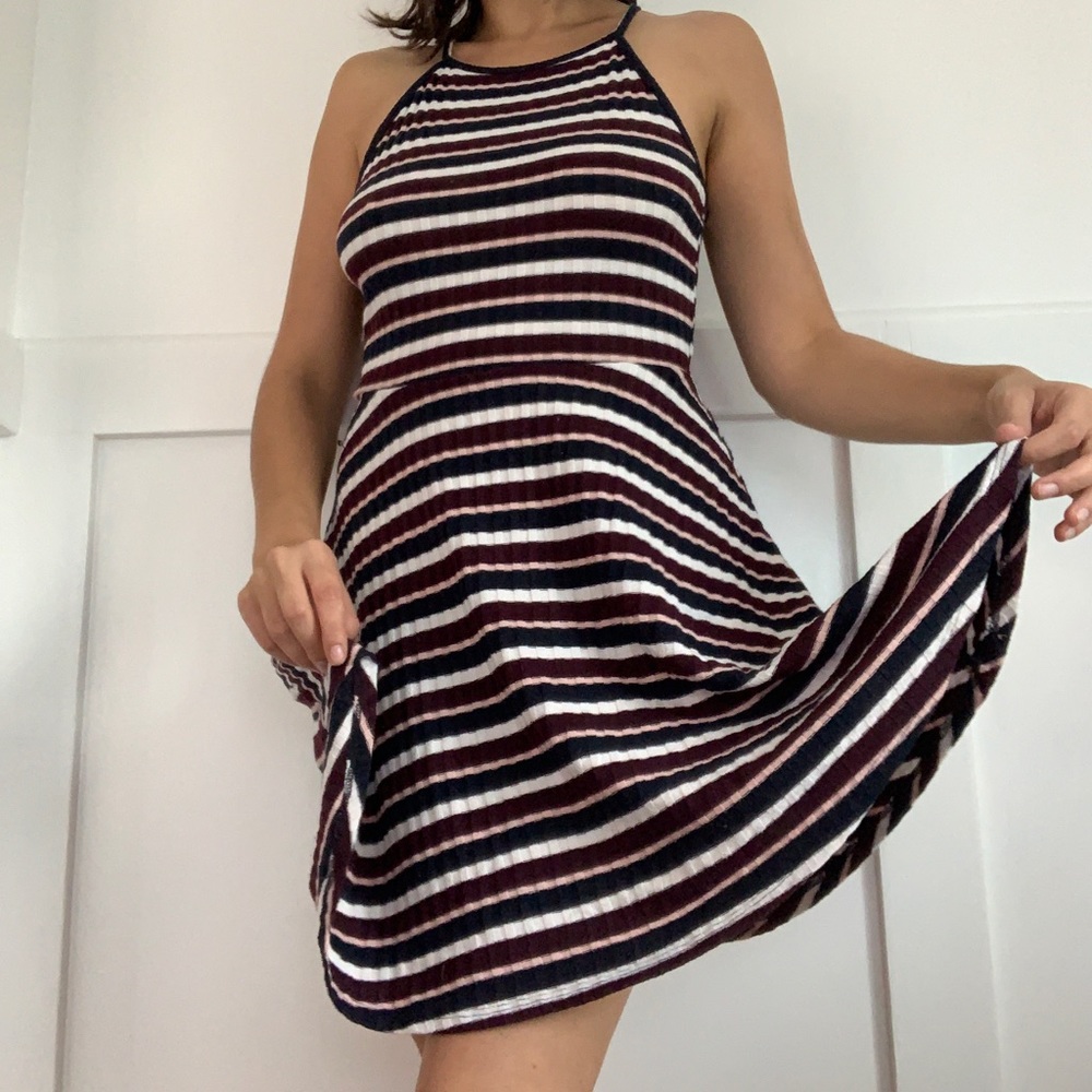 Stripped Summer Dress Tank Sleeveless purple blue